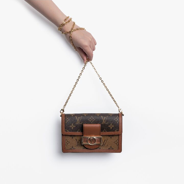 LOUIS VUITTON Dauphine Woc 经典老花满印 链条肩带 涂层帆布拼小牛皮 单肩包斜挎包 超迷你 女款 棕色