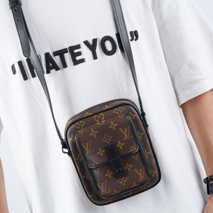 LOUIS VUITTON CHRISTOPHER 老花 帆布拼牛皮饰边 相机包手机包单肩斜挎包 大号 男款 棕色/黑色