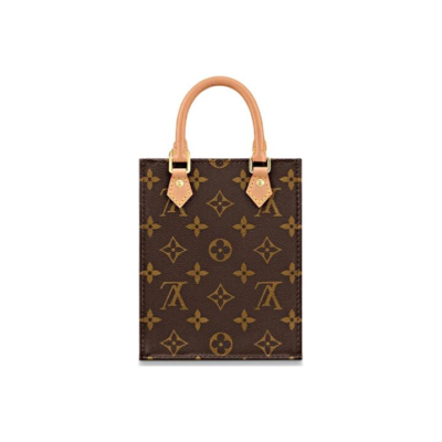 LOUIS VUITTON Petit Sac Plat 经典老花满印 涂层帆布拼牛皮 单肩斜挎手提包 迷你 女款 棕色