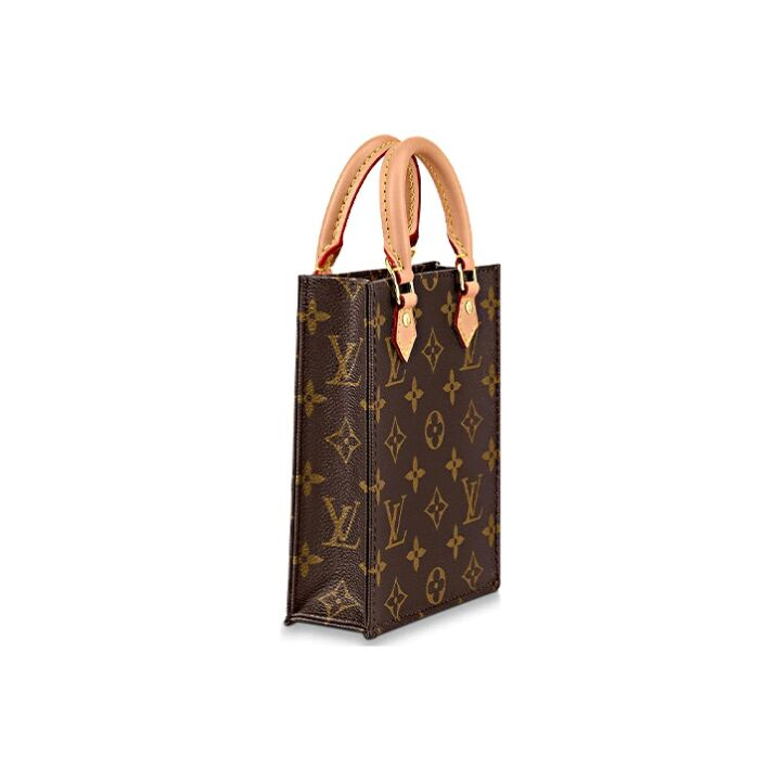 LOUIS VUITTON Petit Sac Plat 经典老花满印 涂层帆布拼牛皮 单肩斜挎手提包 迷你 女款 棕色