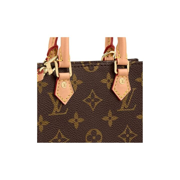 LOUIS VUITTON Petit Sac Plat 经典老花满印 涂层帆布拼牛皮 单肩斜挎手提包 迷你 女款 棕色