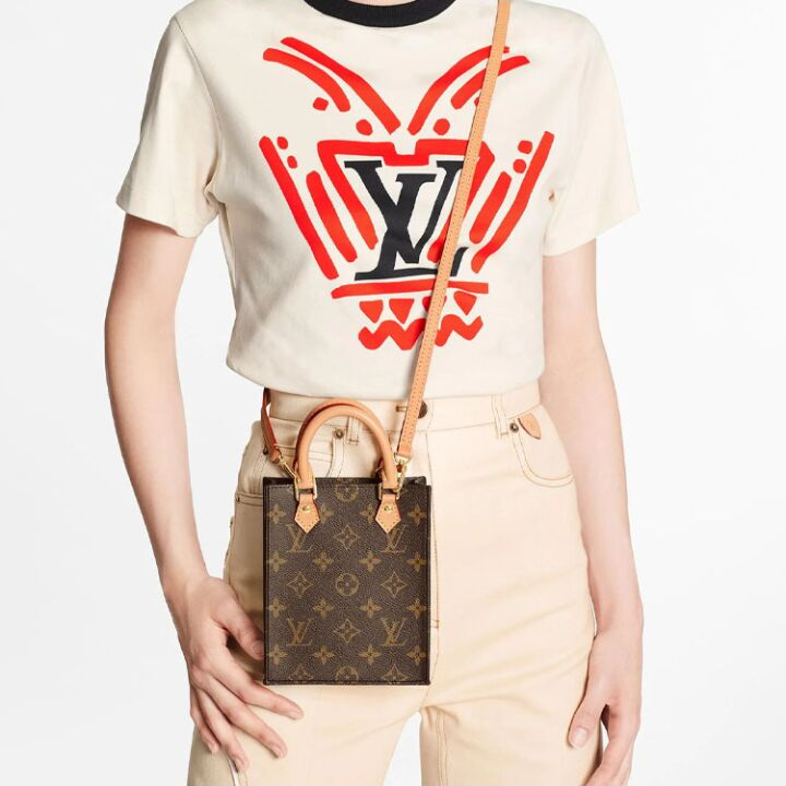 LOUIS VUITTON Petit Sac Plat 经典老花满印 涂层帆布拼牛皮 单肩斜挎手提包 迷你 女款 棕色