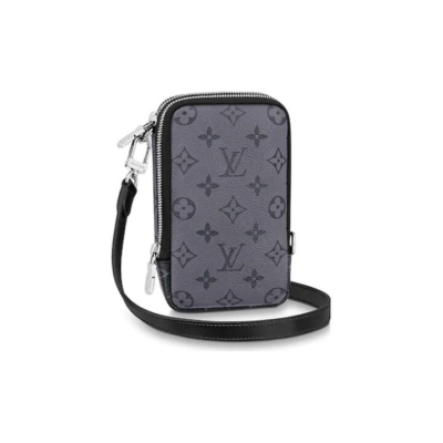 LOUIS VUITTON Double Phone经典老花印花时尚潮酷百搭便携 帆布 单肩斜挎包 男款 灰色