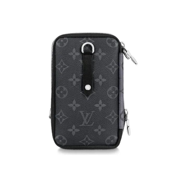 LOUIS VUITTON Double Phone经典老花印花时尚潮酷百搭便携 帆布 单肩斜挎包 男款 灰色