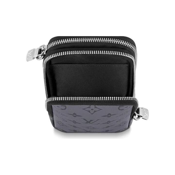 LOUIS VUITTON Double Phone经典老花印花时尚潮酷百搭便携 帆布 单肩斜挎包 男款 灰色