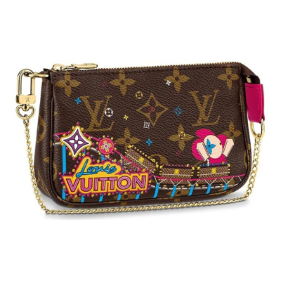 LOUIS VUITTON x NIGO 联名款 Flap Double经典老花竖条纹爱心标识 涂层帆布拼小牛皮 手机包单肩斜挎包 男女同款 棕色