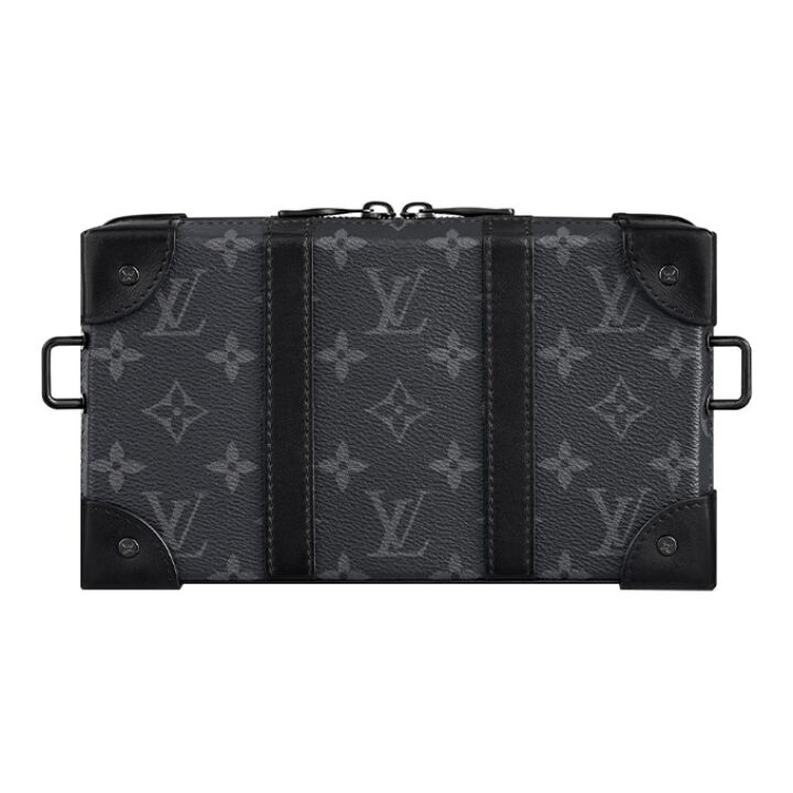 LOUIS VUITTON Trunk 可拆卸可调节肩带拉链开合 满印老花涂层帆布拼牛皮革饰边 盒子包单肩斜挎钱包 男款 黑色