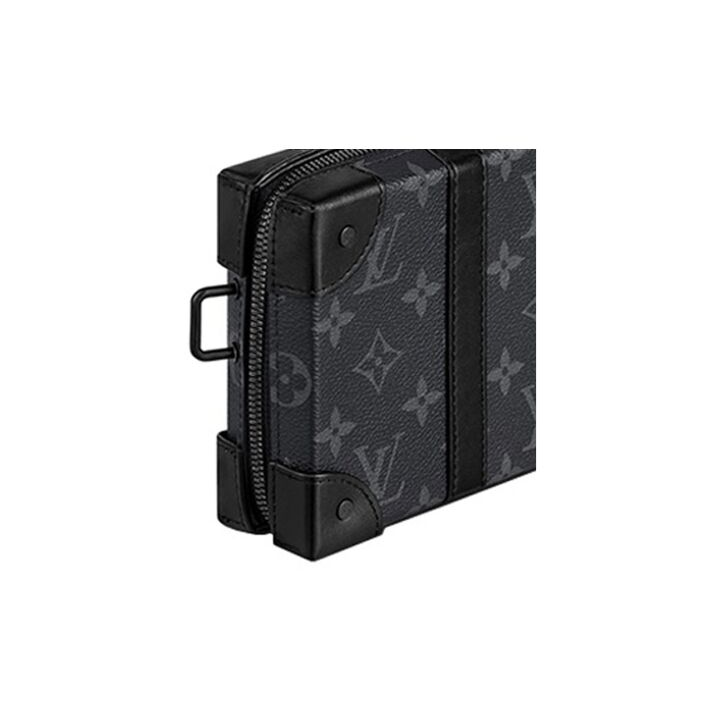 LOUIS VUITTON Trunk 可拆卸可调节肩带拉链开合 满印老花涂层帆布拼牛皮革饰边 盒子包单肩斜挎钱包 男款 黑色