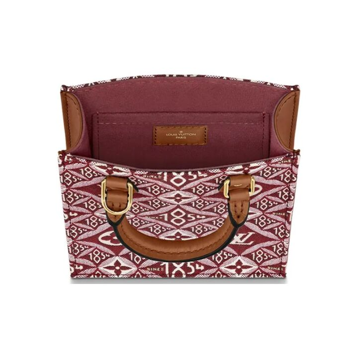 LOUIS VUITTON Petit Sac Plat 竖款1854经典老花便携复古 帆布拼皮 琴谱包风琴包手提单肩斜挎包 迷你 女款 棕红色