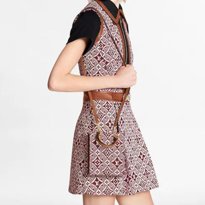 LOUIS VUITTON Petit Sac Plat 竖款1854经典老花便携复古 帆布拼皮 琴谱包风琴包手提单肩斜挎包 迷你 女款 棕红色