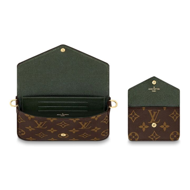 LOUIS VUITTON Multi Pochette Felicie 潮酷便携经典老花 帆布 三合一组合包零钱包单肩斜挎包 女款 老花棕/绿色