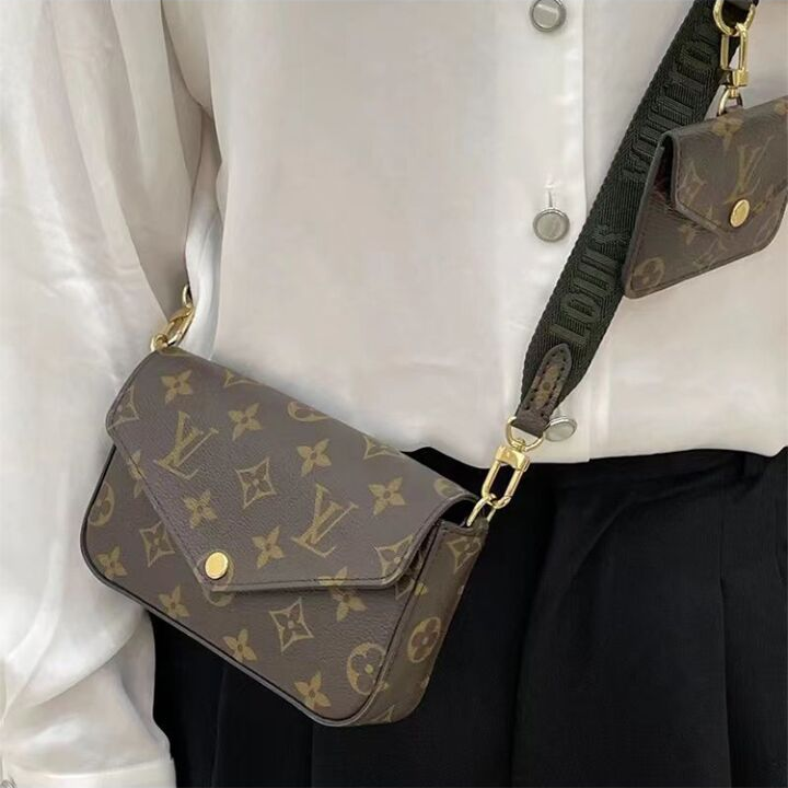 LOUIS VUITTON Multi Pochette Felicie 潮酷便携经典老花 帆布 三合一组合包零钱包单肩斜挎包 女款 老花棕/绿色