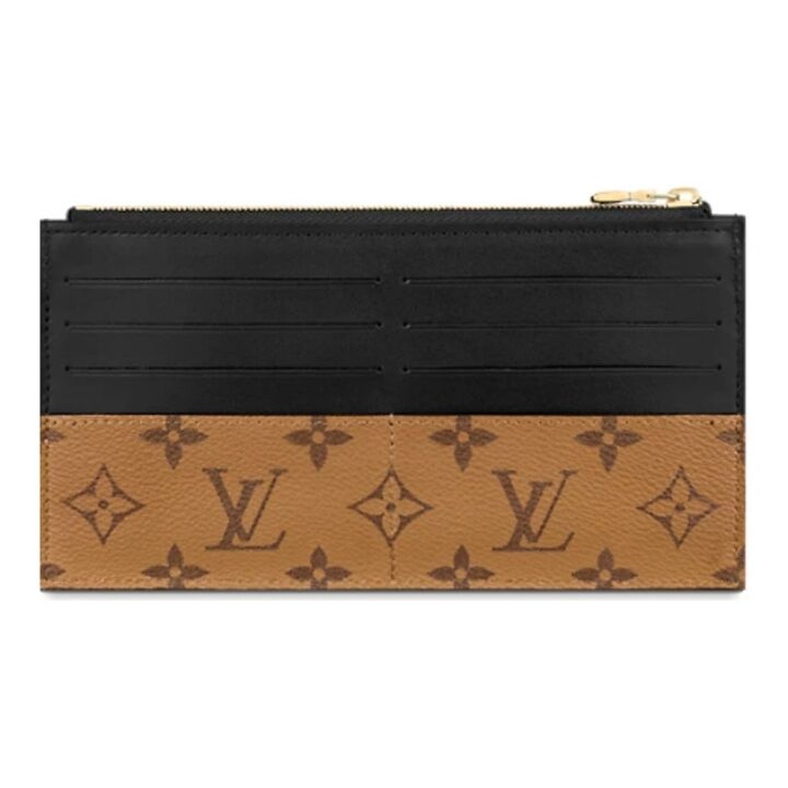 LOUIS VUITTON SLIM PURSE拉链开合 帆布拼牛皮革 手拿包 男女同款情侣款 深黄色