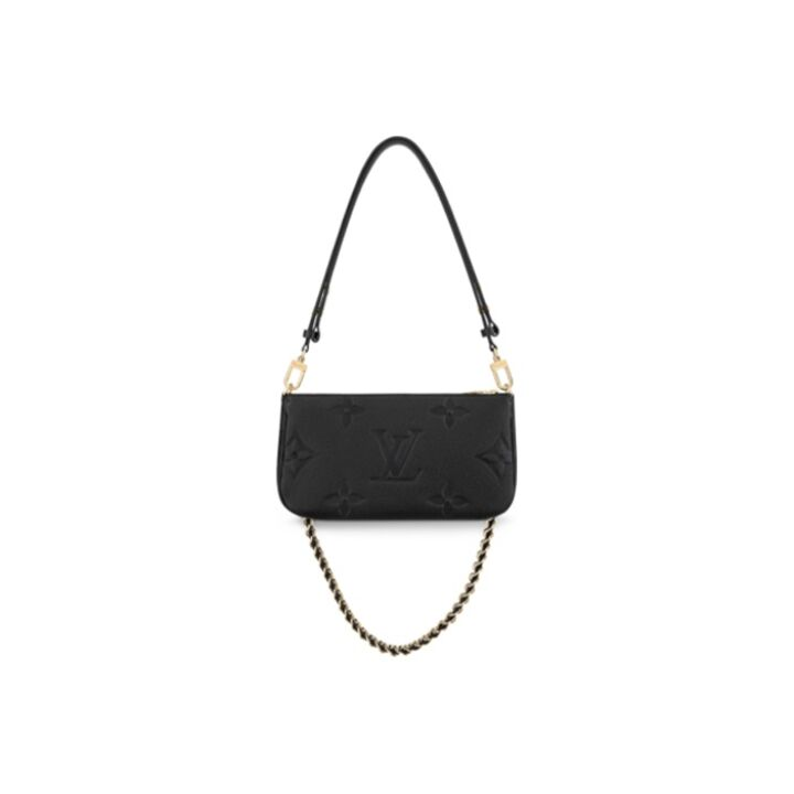 LOUIS VUITTON Multi Pochette 可拆卸链条拉链 粒面压纹牛皮革 腋下包手提单肩斜挎包 女款 黑色