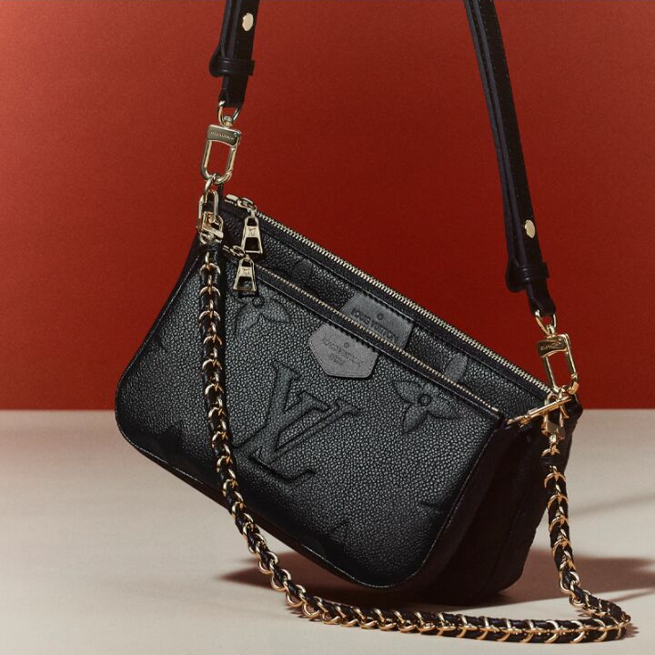 LOUIS VUITTON Multi Pochette 可拆卸链条拉链 粒面压纹牛皮革 腋下包手提单肩斜挎包 女款 黑色