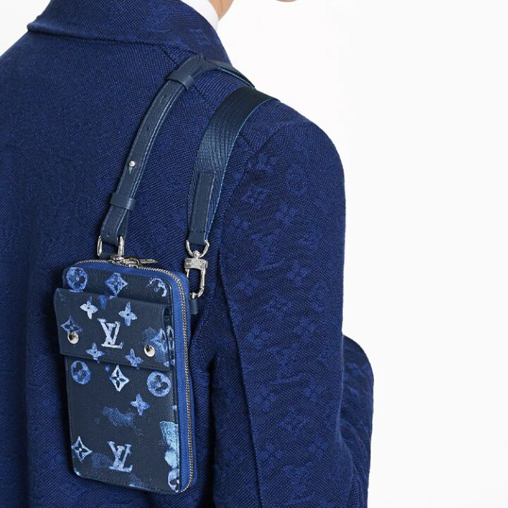 LOUIS VUITTON Summer 系列 水彩扎染 粒面牛皮革 手机包 男款 蓝色