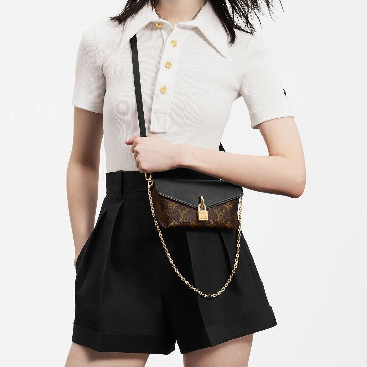 LOUIS VUITTON Padlock On Strap 可拆卸可调节链条 帆布拼牛皮革 腋下包单肩手提包 女款 棕黑色