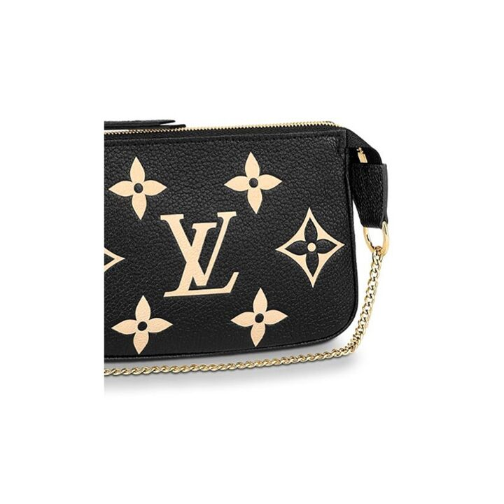 LOUIS VUITTON 老花链条小麻将 粒面压花牛皮 零钱包手拿包 迷你 女款 黑色