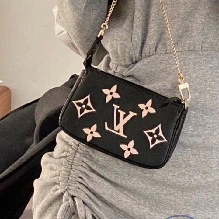 LOUIS VUITTON 老花链条小麻将 粒面压花牛皮 零钱包手拿包 迷你 女款 黑色
