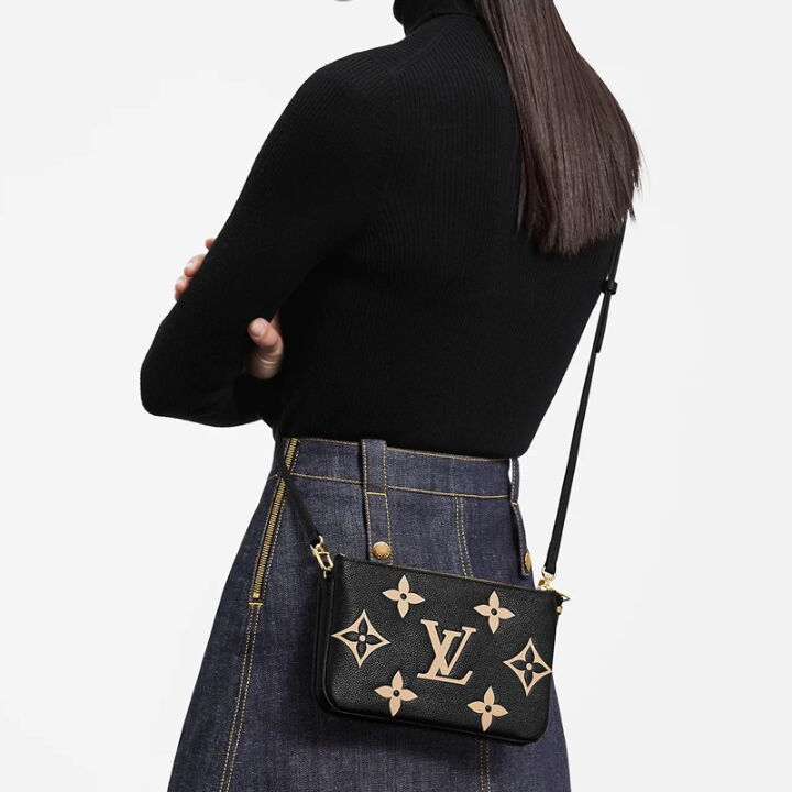 LOUIS VUITTON 压花柔软 粒面牛皮 单肩手提斜挎包 女款 黑色/米色