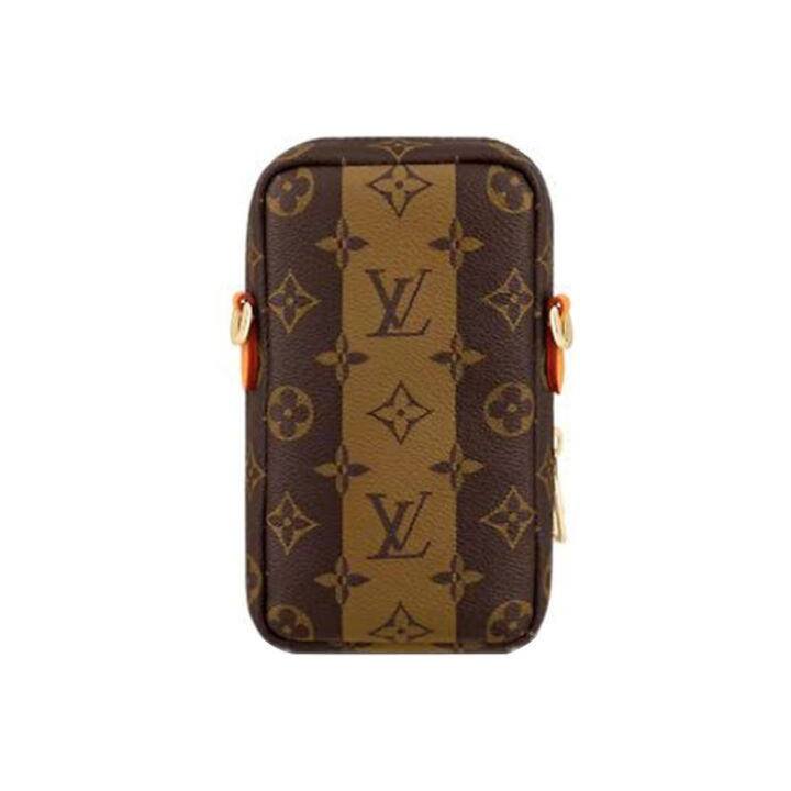 LOUIS VUITTON x NIGO 联名款 Flap Double经典老花竖条纹爱心标识 涂层帆布拼小牛皮 手机包单肩斜挎包 男女同款 棕色