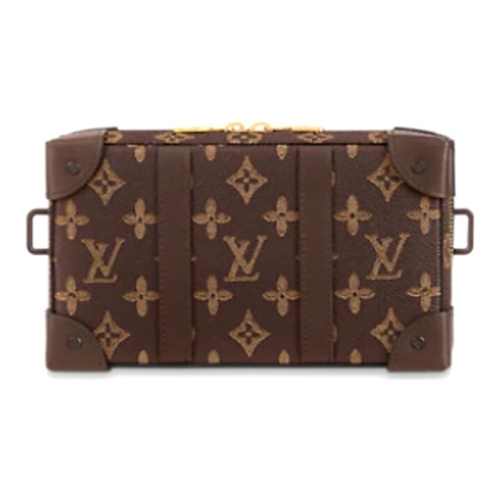 LOUIS VUITTON Trunk 可拆卸可调节肩带拉链开合 满印老花涂层帆布拼牛皮革饰边 盒子包单肩斜挎钱包 男款 棕色