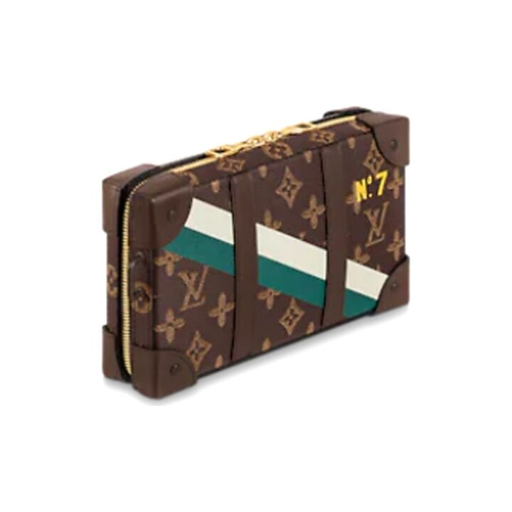 LOUIS VUITTON Trunk 可拆卸可调节肩带拉链开合 满印老花涂层帆布拼牛皮革饰边 盒子包单肩斜挎钱包 男款 棕色