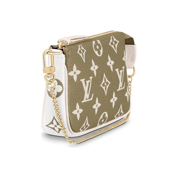 LOUIS VUITTON Pochette Accessoires 经典老花压印 牛皮革 腋下包麻将包链条包单肩手拿包 迷你 女款 黄褐色/粉色