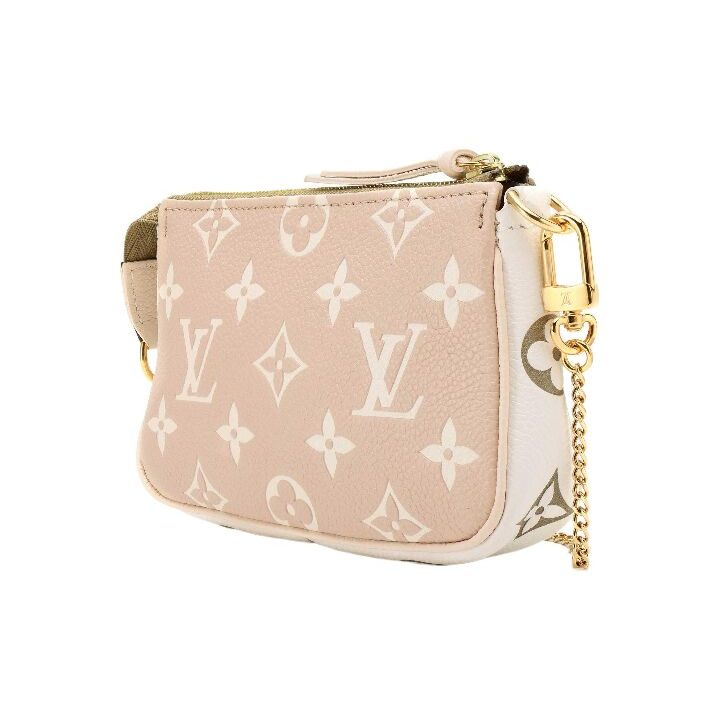 LOUIS VUITTON Pochette Accessoires 经典老花压印 牛皮革 腋下包麻将包链条包单肩手拿包 迷你 女款 黄褐色/粉色