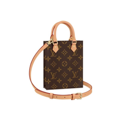 LOUIS VUITTON Petit Sac Plat 系列 经典老花 涂层帆布拼牛皮革饰边 琴谱包手提单肩斜挎包 迷你 女款 棕色