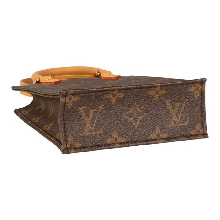 LOUIS VUITTON Petit Sac Plat 系列 经典老花 涂层帆布拼牛皮革饰边 琴谱包手提单肩斜挎包 迷你 女款 棕色