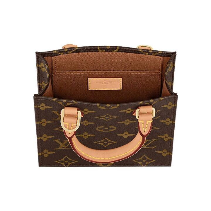 LOUIS VUITTON Petit Sac Plat 系列 经典老花 涂层帆布拼牛皮革饰边 琴谱包手提单肩斜挎包 迷你 女款 棕色
