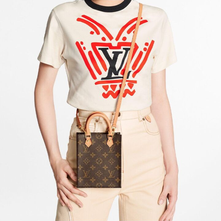 LOUIS VUITTON Petit Sac Plat 系列 经典老花 涂层帆布拼牛皮革饰边 琴谱包手提单肩斜挎包 迷你 女款 棕色