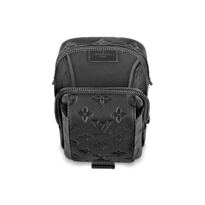 LOUIS VUITTON 时尚纯色压印老花 牛皮革 手机包 男款 黑色