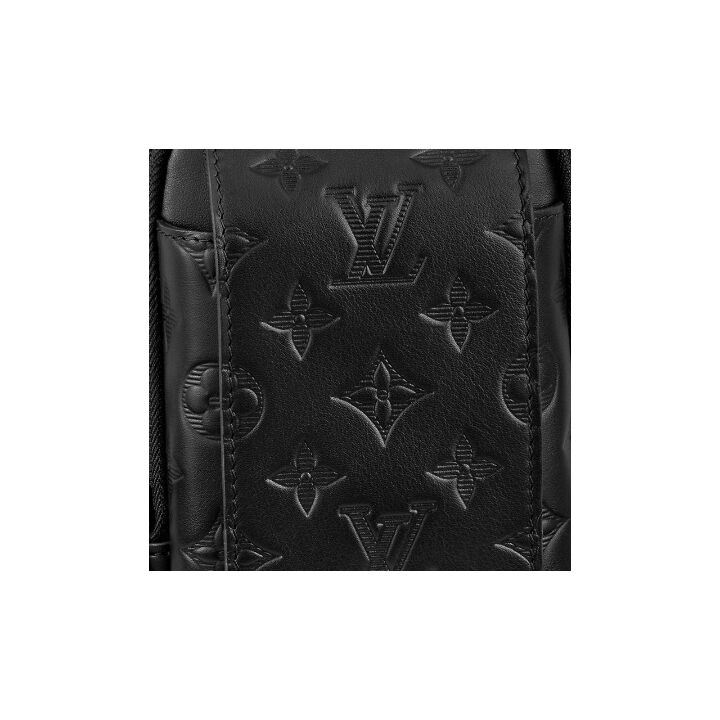 LOUIS VUITTON 时尚纯色压印老花 牛皮革 手机包 男款 黑色