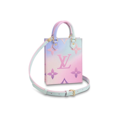 LOUIS VUITTON Petit Sac Plat 经典老花竖款 软粒面牛皮 琴谱包风琴包手提单肩斜挎包 迷你 女款 渐变渲染粉色