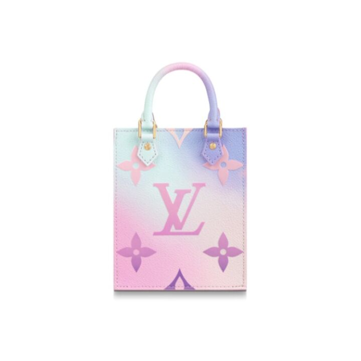 LOUIS VUITTON Petit Sac Plat 经典老花竖款 软粒面牛皮 琴谱包风琴包手提单肩斜挎包 迷你 女款 渐变渲染粉色