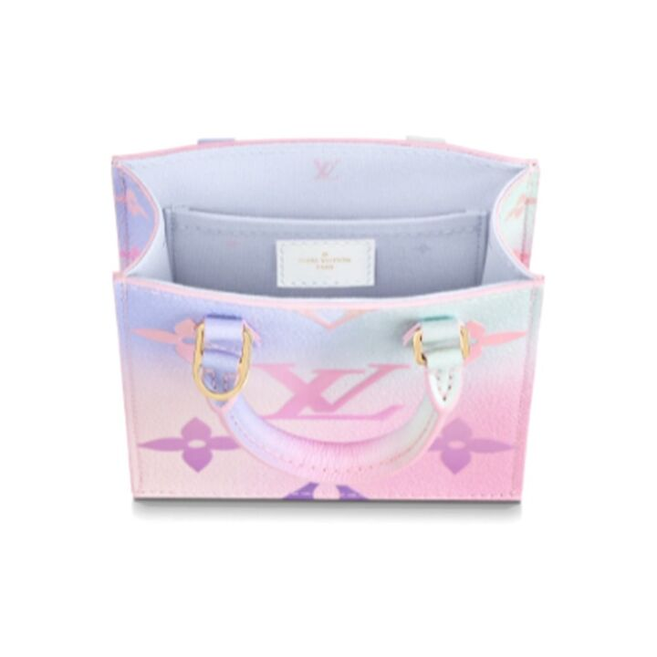 LOUIS VUITTON Petit Sac Plat 经典老花竖款 软粒面牛皮 琴谱包风琴包手提单肩斜挎包 迷你 女款 渐变渲染粉色