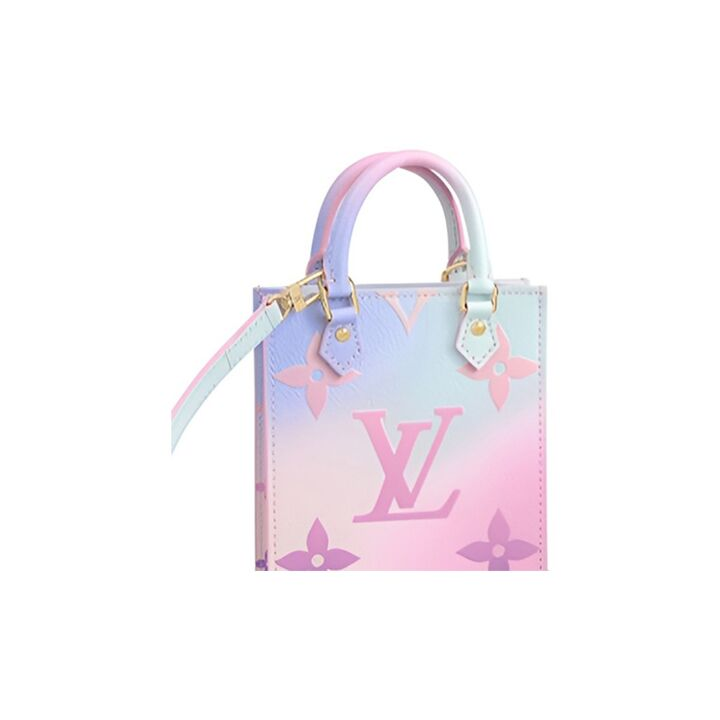 LOUIS VUITTON Petit Sac Plat 经典老花竖款 软粒面牛皮 琴谱包风琴包手提单肩斜挎包 迷你 女款 渐变渲染粉色