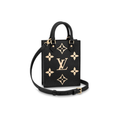 LOUIS VUITTON Petit Sac Plat 可调节可拆卸肩带 老花粒面牛皮 琴谱包手提单肩斜挎包 迷你 女款 黑色/米色