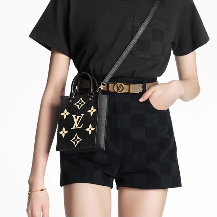 LOUIS VUITTON Petit Sac Plat 可调节可拆卸肩带 老花粒面牛皮 琴谱包手提单肩斜挎包 迷你 女款 黑色/米色