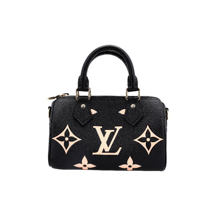 LOUIS VUITTON Speedy 印花Logo可调节可拆卸肩带 牛皮 手提单肩斜挎包 迷你 女款 黑色