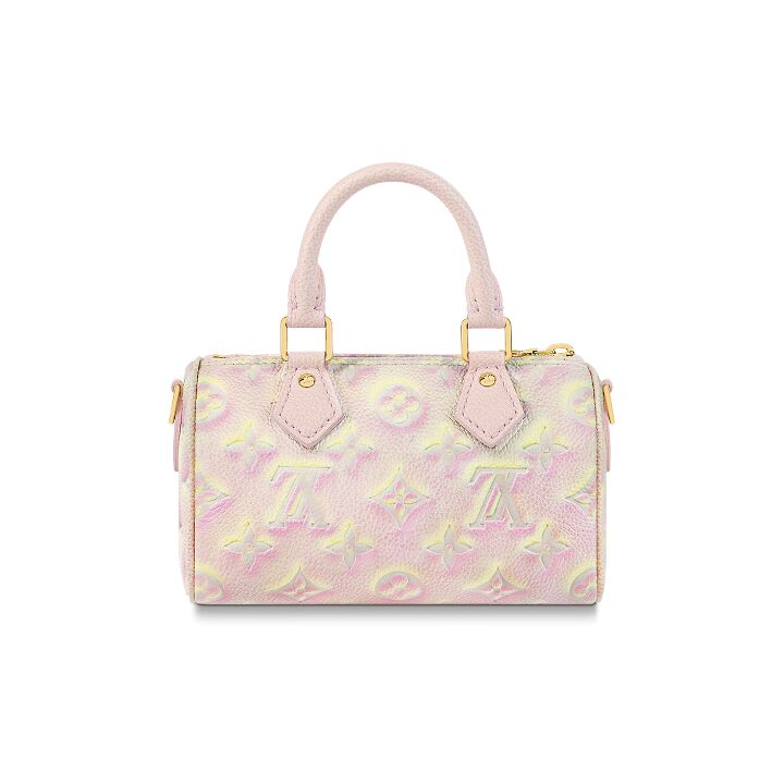 LOUIS VUITTON Speedy Nano 老花满印 压纹牛皮革 单肩斜挎手提包 超迷你 女款 粉色