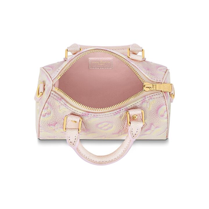 LOUIS VUITTON Speedy Nano 老花满印 压纹牛皮革 单肩斜挎手提包 超迷你 女款 粉色
