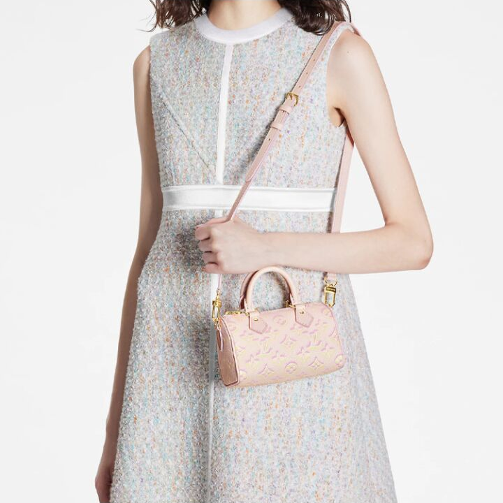 LOUIS VUITTON Speedy Nano 老花满印 压纹牛皮革 单肩斜挎手提包 超迷你 女款 粉色