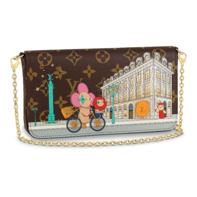 LOUIS VUITTON Pochette Félicie 老花涂鸦巴黎系列 牛皮 三合一链条包斜挎单肩包 女款 棕色