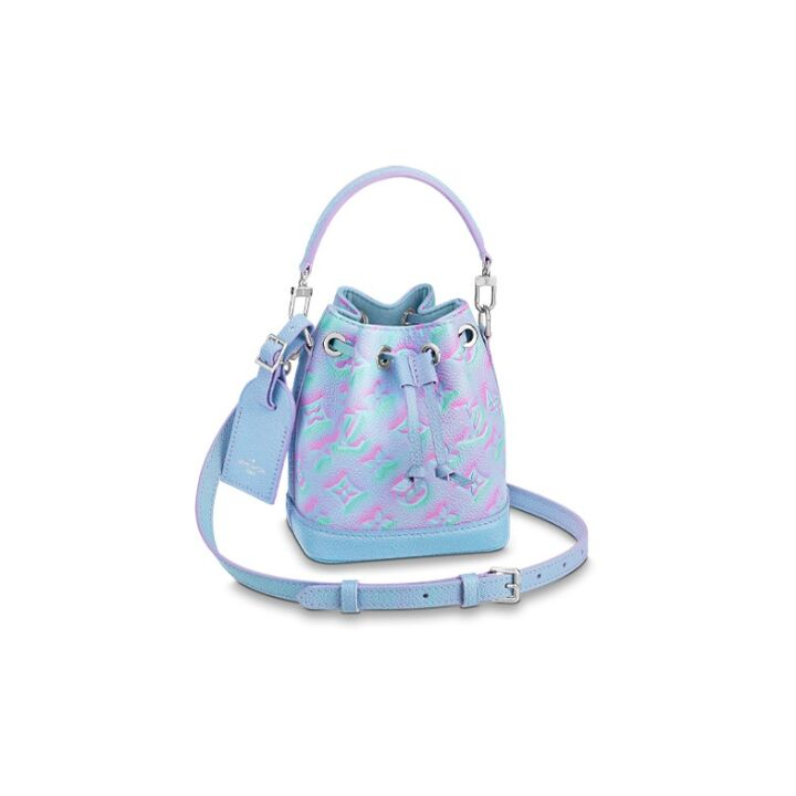 LOUIS VUITTON Nano NOE系列 星辰系列 抽绳可拆卸调节肩带喷涂和压纹牛皮革水桶包手提单肩斜挎包 迷你 女款 蓝色
