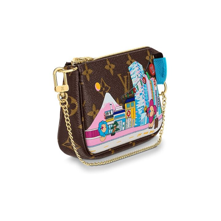 LOUIS VUITTON Pochette Accessories 复古老花涂鸦印花链条肩带 织物 腋下包单肩手提包 迷你 女款 棕色