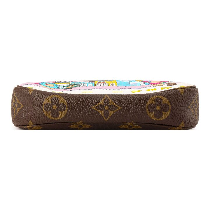 LOUIS VUITTON Pochette Accessories 复古老花涂鸦印花链条肩带 织物 腋下包单肩手提包 迷你 女款 棕色