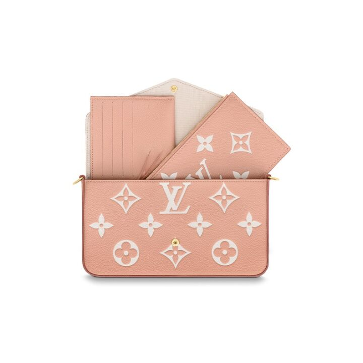 LOUIS VUITTON Pochette Félicie 老花满印按扣开合压花 牛皮 三合一手提斜挎单肩包手袋斜挎单肩包 女款 橡皮粉